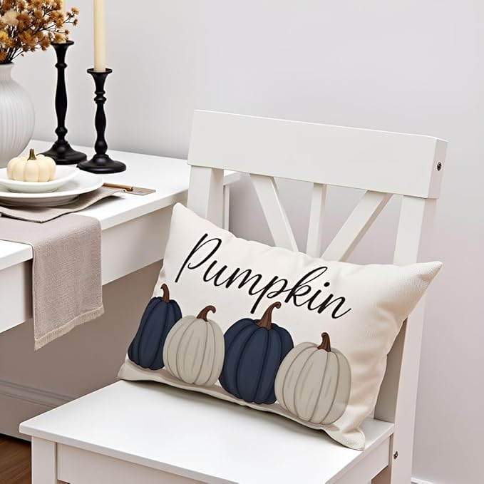 PANDICORN Fall Throw Pillow Covers 12x20 Inch, Navy Blue Pumpkin Lumbar Decorative Cushion Case, Fall Decorations for Home Decor Outdoor Farmhouse Autumn Pillowcase for Living Room Sofa Couch Porch