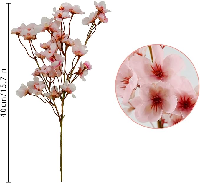 Uieke 4Pcs Artificial Cherry Blossom Flower, Silk Peach Flowers Fake Plants Arrangement for DIY Garden Home Wedding Party Decor Pink
