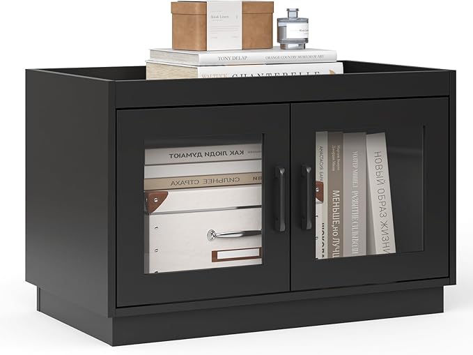 Stackable Storage Drawers, 28" Wide Storage Bins with 2 Doors for Closet Organizers, Wood Stackable Closet Organizer Modern Large Stackable Units for Living Room Hallway Bedroom, Black