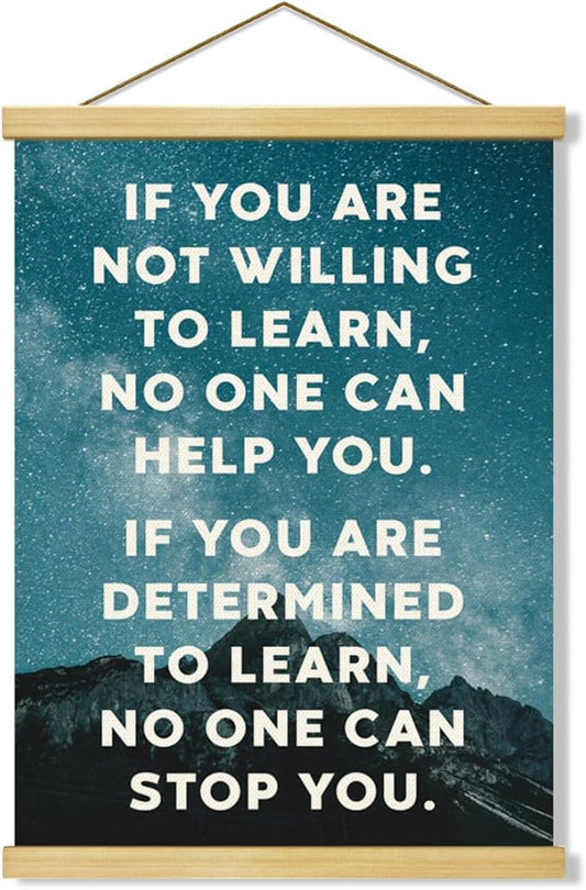 Inspirational Canvas Poster, If You Don't Want To Learn, Canvas Poster Wood Hanger, Motivational Home Office Decorate, Classroom Decor, Positive Mindset Canvases Banner, Farmhouse Hanging Decor