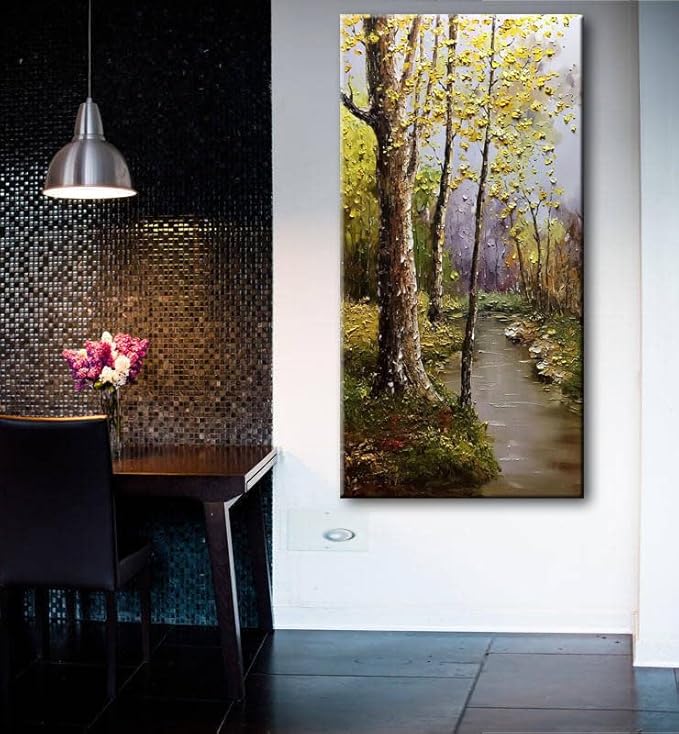Tyed art- Contemporary Art Landscape Oil Painting On Canvas Abstract Textured Tree Painting hand-painted acrylic frame wall art Ready to hang 24x48inch