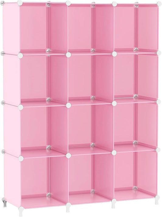 AWTATOS Cube Storage Organizer Protable Closet Organizers and Storage for Kids DIY Stackable 12 Cube Storage Shelves Clothes Organizer for Bedroom, Home, Pink