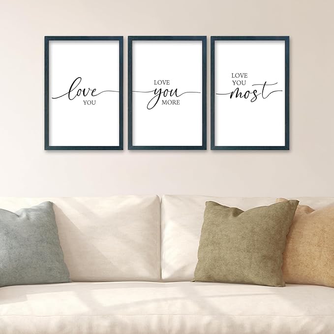 SRSZHIYUE Love Theme Sign I Love You More Most Wall Decor 16"×11" Prints Set of 3 Framed Wood Romantic Couples Modern Above Over Bed for Master Bedroom Simple Hanging Decoration (Black)