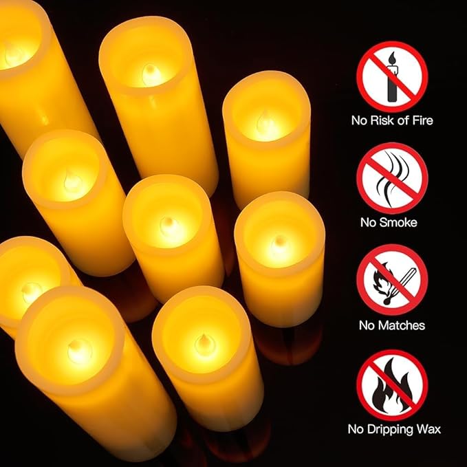 Halloween Flameless Candles Battery Operated LED Candles with Timer and Remote, Pack of 9 Real Wax Pillar Candles Flickering Candle for Home & Holiday Romantic Decor