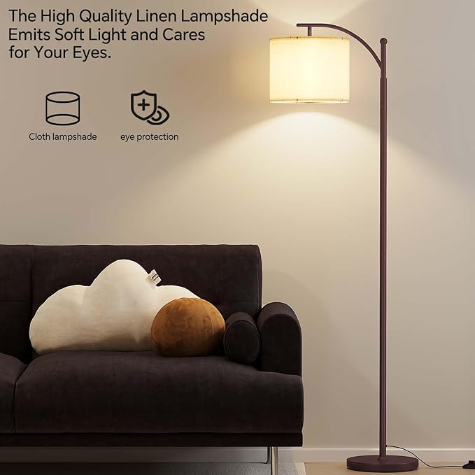 SUNMORY Floor Lamps for Living Room, Modern Floor Lamp with 9W 3 Color Temperatures Bulb, Metal Standing Lamps with Adjustable Lampshade, Arc Tall Floor Lamp for Bedroom, Office, Home Decor (Brown)