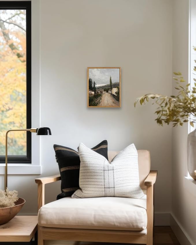 KBKBART Framed Wall Art, Vintage European Village Country Canvas Art Prints Farmhouse Decor, Vintage Oil Painting Picture, Rustic Landscape Wall Decor for Bathroom, Bedroom Living Room, Vintage Art(8"x10")