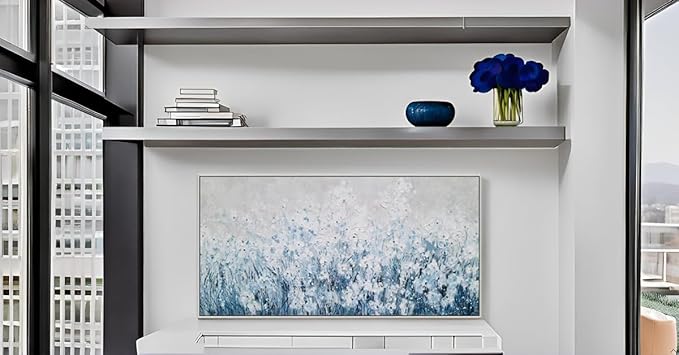 Yihui Arts Blue White Flower Painting - Modern Aesthetic Floral Artwork for Home Decor