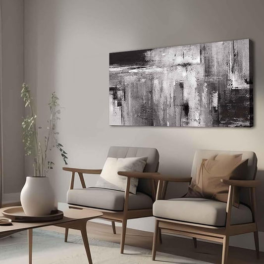 XIANSHOU Abstract Canvas Painting Modern Home Decor Black Art Picture Ready to Hang for Living Room Bedroom Office Wall Decor 20x40 Inch