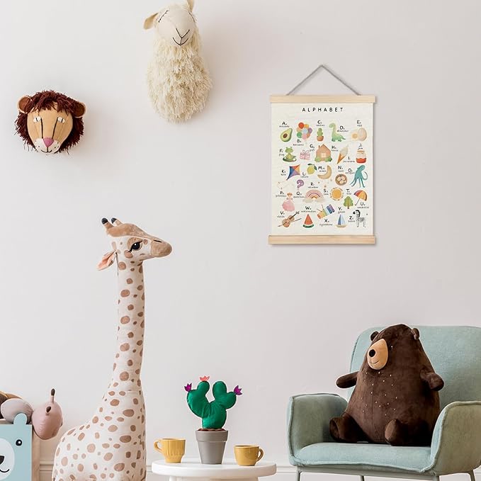 Supwhd Alphabet ABC Wall Decor, ABC Alphabet Posters for Toddler Kids Nursery Classroom Playroom, Wall Art Framed 12x16