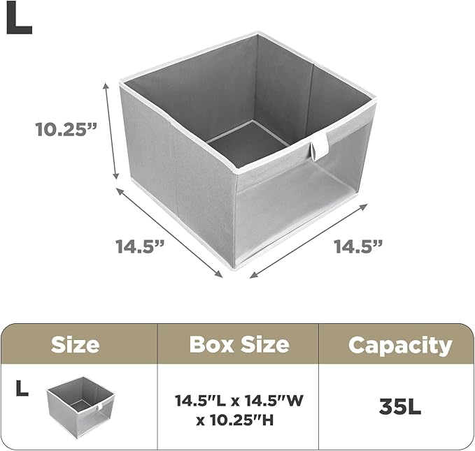Linen Closet Organizers and Storage, Closet Storage Bins Basket Organizer, Foldable Organization Baskets with Mesh Window for Clothes Towels and Toys, 14.5" x 14.5" x 10.25", Gray, 2 pack