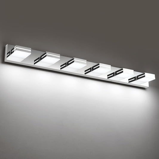 SineRise LED Modern Bathroom Vanity Light Fixtures (6-Light, 48-Inch), Chrome Modern Acrylic Bathroom Wall Lighting Fixtures Over Mirror (Cool White 6000K)