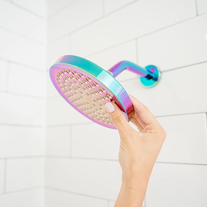 SparkPod Shower Head - High Pressure Rain - Premium Quality Luxury Design - 1-Min Install - Easy Clean Adjustable Replacement for Your Bathroom Shower Heads (Radiant Rainbow, 6 Inch Round)