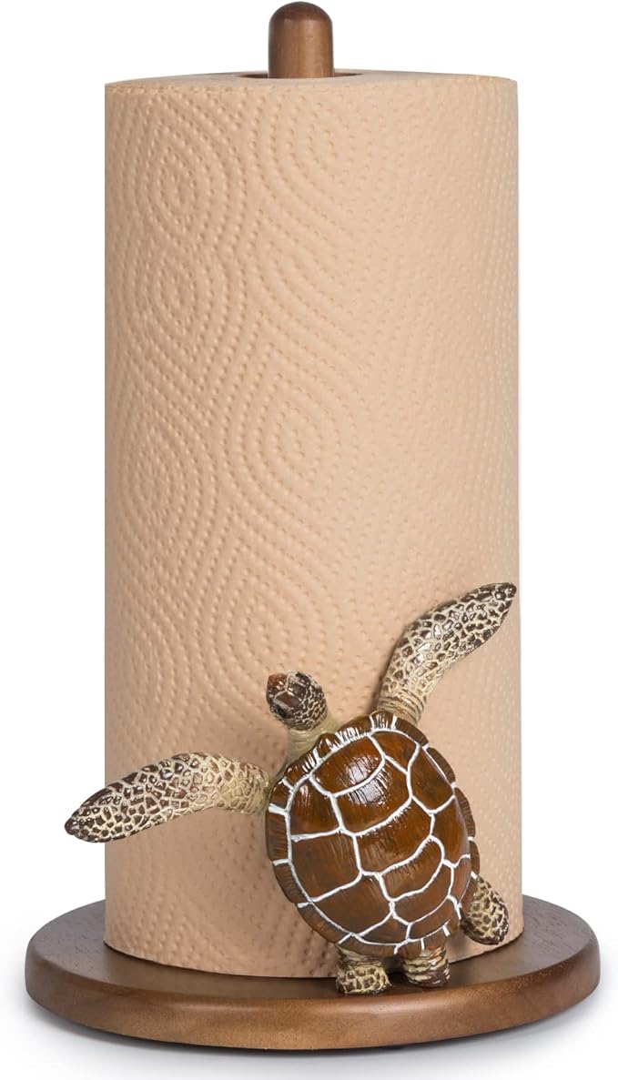 Turtle Paper Towel Holder - Decorative Paper Towel Holders Wooden Cute Decor Sea Turtle Gifts for Women Wood Kitchen Countertop Stand Unique Funny Animal Coastal Ocean Beach House Home Beachy