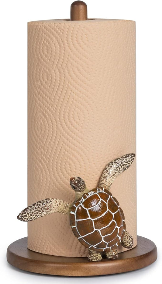 Turtle Paper Towel Holder - Decorative Paper Towel Holders Wooden Cute Decor Sea Turtle Gifts for Women Wood Kitchen Countertop Stand Unique Funny Animal Coastal Ocean Beach House Home Beachy