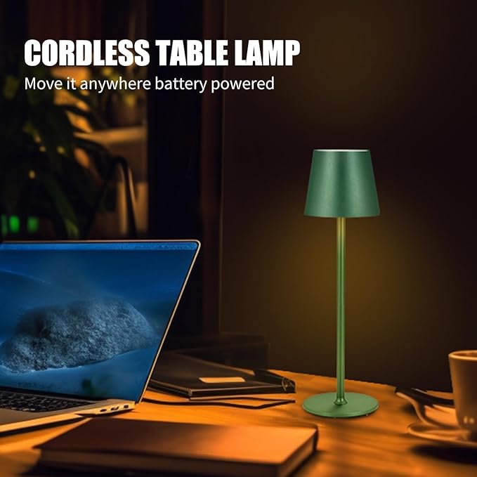 2Pack Cordless Table Lamps USB Rechargeable Simplicity Desk Lamp Built-in 4600 mAh Battery LED Battery Operated lamp with Touch Control Table lamp - Bedroom/Desk/Reading/Patio(Green)