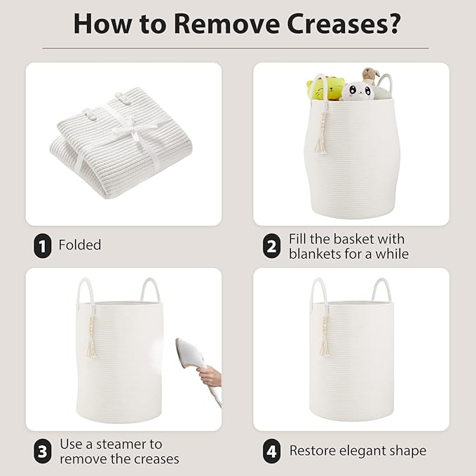 Fiona's magic Woven Rope Laundry Hamper, Tall Laundry Basket for Blanket Storage, Large Dirty Clothes Hamper for Toys, Decorative Baby Nursery Hamper for Bedroom, Living Room - White, 72L