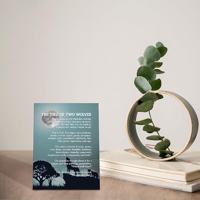 Wolf Wall Art: The Tale of Two Wolves - Native American Inspirational Quote Canvas Poster, Decor, Gifts 6x8 inch