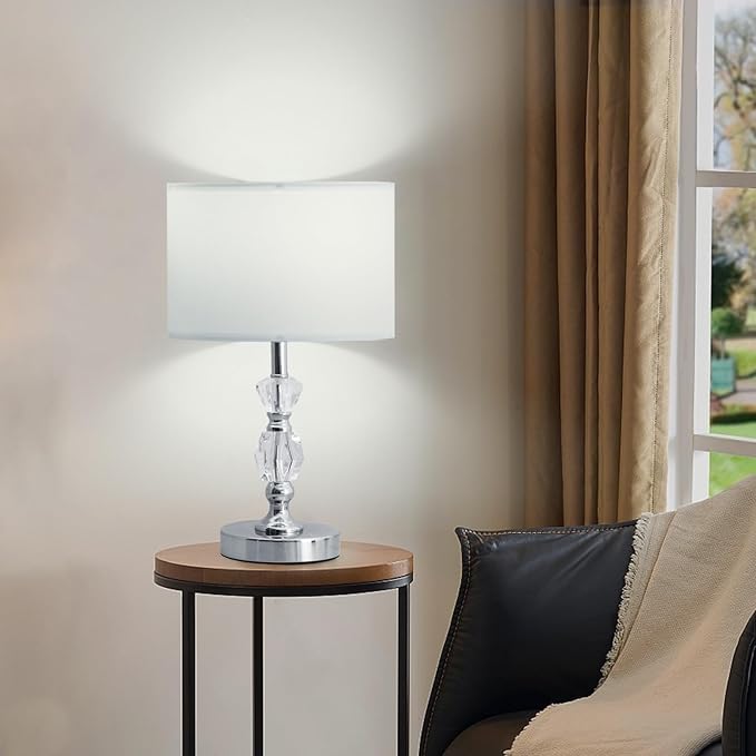 Crystal Table Lamps Set of 2, 3-Color Dimmable Modern Nightstand Lamp for Living Room/Bedroom/Entryway and Other Rooms, Led Bulb Included