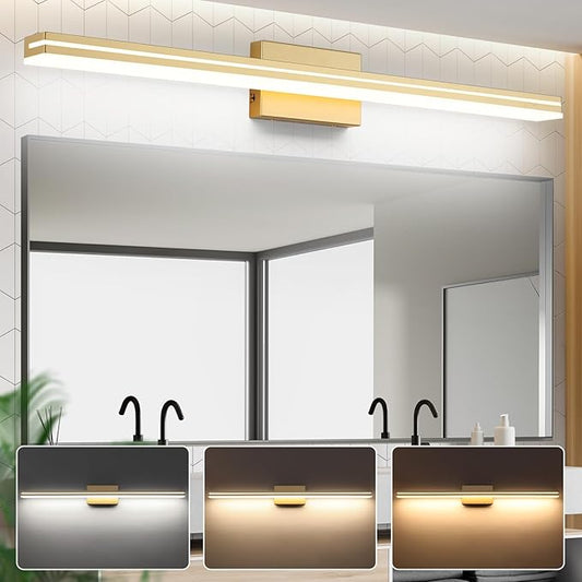 SineRise LED Modern Bathroom Vanity Light Fixtures (40-Inch, 3000K/4000K/6000K, Dimmable), Gold Modern Acrylic Bathroom Wall Lighting Fixtures Over Mirror