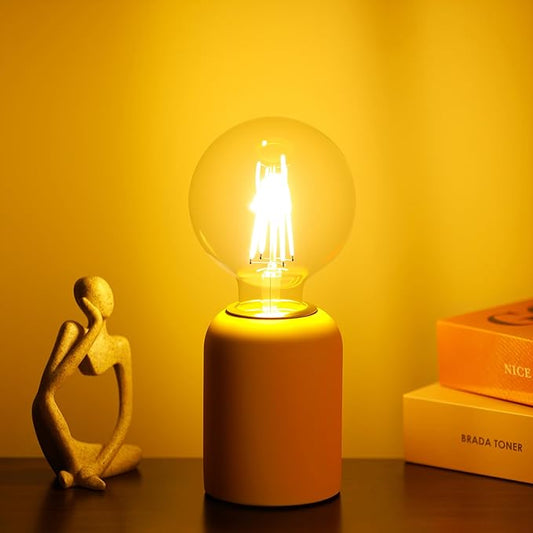 Mini Modern Yellow Concrete Bedside Table Lamp, 3.5 x 3.5 x 8.5 Inch Nightstand Lamps, with Spherical Bulb Round Side Table Lamp for Bedroom Living Room Entryway Table Lamps