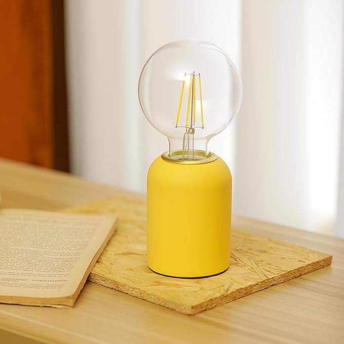Mini Modern Yellow Concrete Bedside Table Lamp, 3.5 x 3.5 x 8.5 Inch Nightstand Lamps, with Spherical Bulb Round Side Table Lamp for Bedroom Living Room Entryway Table Lamps