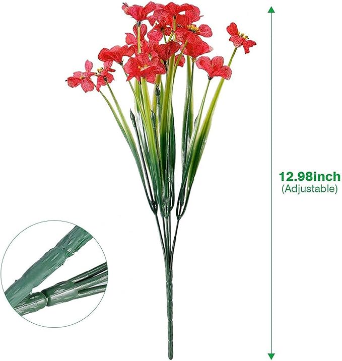 20 Bundles Artificial Flowers for Outdoors, UV Resistant Fake Flowers with Plastic Plants, Faux Silk Flowers for Planter outdoors, Fake realistic flowers For Window Box Front Porch Patio Decor-Red