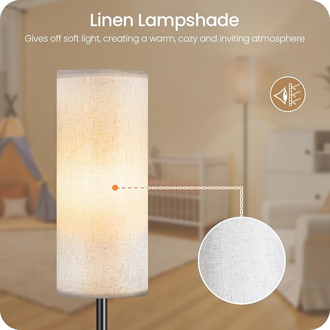 Dimmable Floor Lamp for Living Room with Remote and Foot Switch, Corner Floor Lamp, 64.4" Standing Tall Lamp, 10W 900LM LED Bulb Included, 3000K-6500K, Linen Shade, Weighted, FCC Listed W06LD05W1