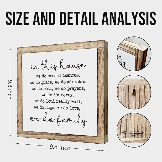 Farmhouse Home Decor, In This House We Do Family Sign,Farmhouse Family Rules Box Plaque, Inspirational Wall Art for Living Room or Front Porch, Warm Home Decoration and Housewarming Gift