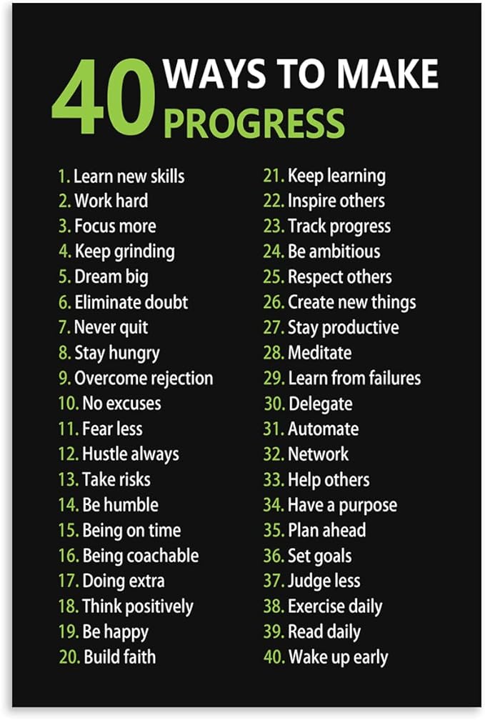 Inspirational Office Canvas Wall Art Motivational Positive Entrepreneur Quotes 40 Ways to Make Progress Painting Artwork Library Classroom Wall Decor Frame Ready to Hang[12''W X 18''H]