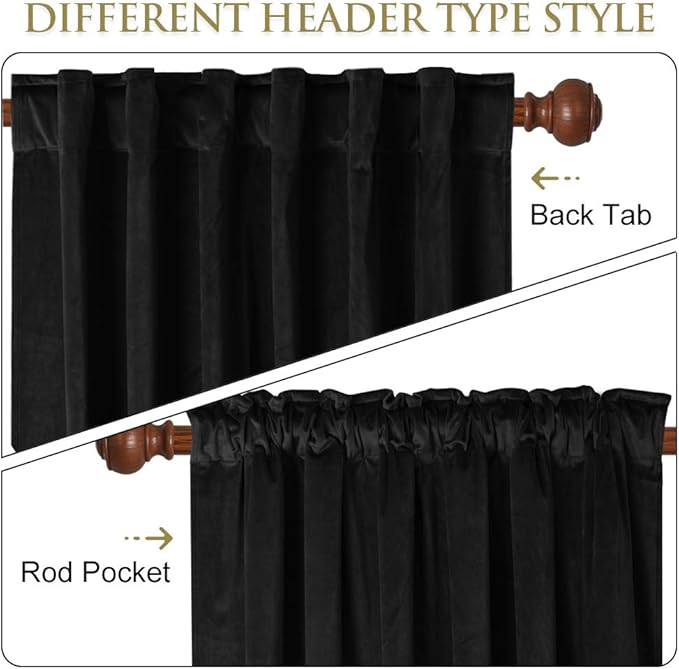 StangH Blackout Velvet Curtains for Sliding Door Back Tab Black Thermal Insulated Curtain Panels 96 inches Long Backdrop Curtains for Studio/Theater, W62 x L96, 2 Panels