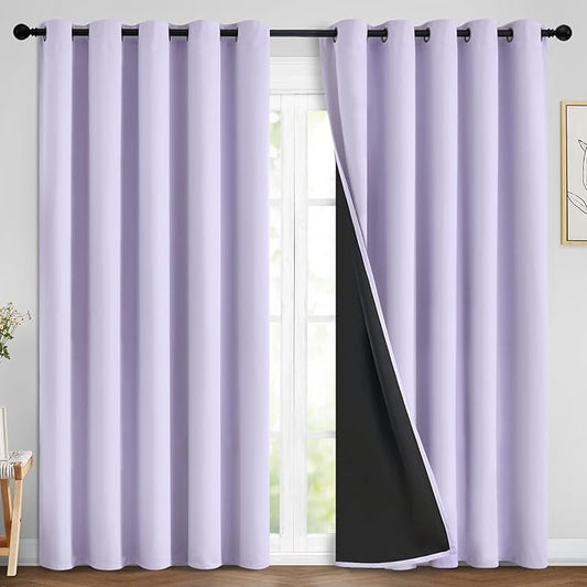 Yakamok 2 Thick Layers 100% Completely Blackout Window Curtains,Thermal Insulated Noise Reducing Drapes for Girl's Bedroom(70Wx84L, Lilac, 2 Panels)