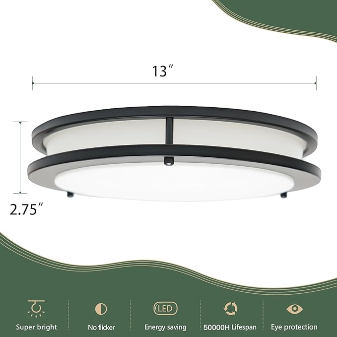 OOWOLF Dimmable LED Flush Mount Ceiling Light Fixture with Remote Control, 13-Inch 36W 2700K-6500K Light Color Adjustable, Super Bright 3600 Lumens Ceiling Lamp for Bathroom, Bedroom, Kitchen, Hallway