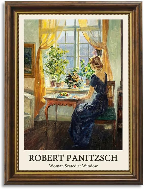 Yihaca Framed Wall Art Vintage Decor, Classical Woman Seated at Window Canvas Prints Vintage Painting Wall Art Decor for Bedroom,Living Room,Study-12''x16''in Vintage Brown Framed