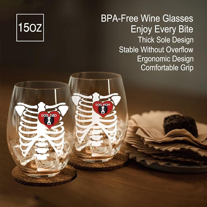 Perfectinsoy Dog Parents Funny Wine Glasses Set of 2, Romantic Gifts for Dog Lovers, Anniversary Birthday Remembrance Graduation Gifts for Lovers Wife Husband Dad Mom Radiology Tech Graduate