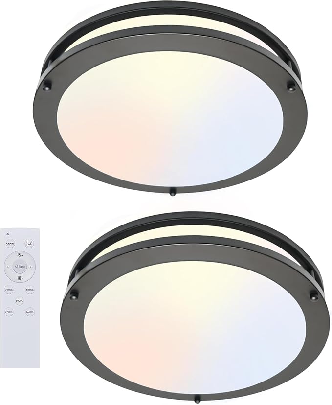 OOWOLF Dimmable LED Flush Mount Ceiling Light Fixture with Remote Control, 13-Inch 36W 2700K-6500K Light Color Adjustable, Super Bright 3600 Lumens Ceiling Lamp for Bathroom, Bedroom, Kitchen, Hallway