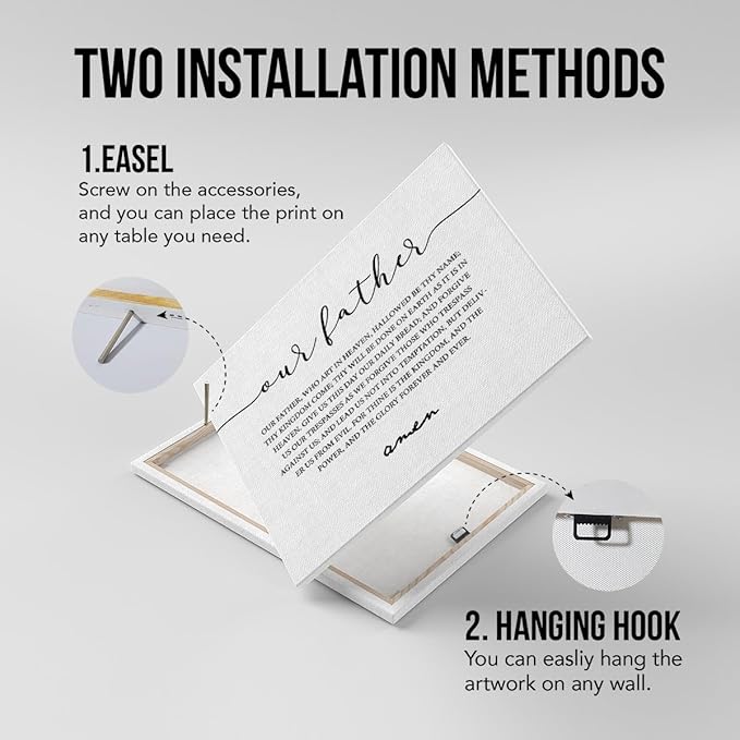 Inspirational Canvas Wall Art Our Father Prayer Print Framed the Lords Prayer Scripture Painting Artwork Ready to Hang Home Dining Room Kitchen Decor 15x11.5 Inches