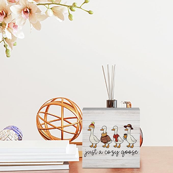Just a Cozy Goose Fall Decorations for Home Office Funny Silly Goose Fall Decor, Autumn Goose Gifts for Animals Lovers Autumn Holiday Decor for Coffee Bar 5 x 5 inches (Tub 1704)