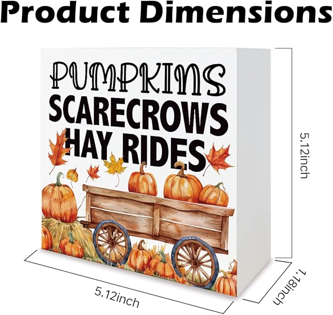 Autumn Wood Sign, Autumn Thanksgiving Wooden Decor, Tabletop Decor, Farmhouse Home Decors for Living Room, Office Decors, Decorative Wooden Box Sign, Pumpkins Scarecrows Hay Rides Signs A5