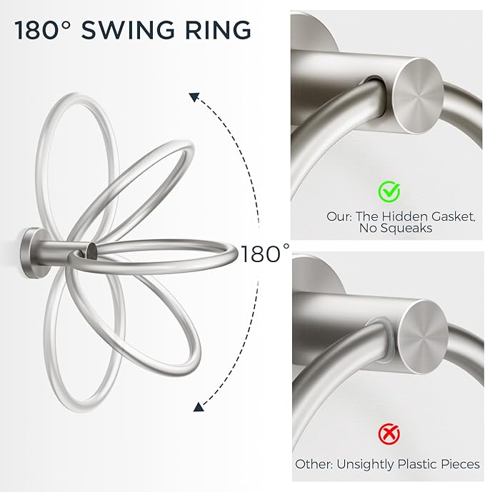 FORIOUS Toilet Paper Holder Wall Mount, SUS304 Stainless Steel Double Post Pivoting Tissue Roll Holder and Hand Towel Ring Set for Bathroom, RV, Bathroom Hardware Accessories Set, Brushed Nickel