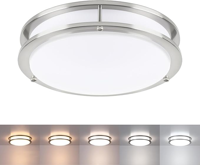 Flush Mount LED Ceiling Light Fixture, 23W, 13 Inch Flush Mount LED Ceiling Light with 5CCT(2700K/3000K/3500K/4000K/5000K Adjustable), Brushed Nickel Saturn Dimmable Lighting for Bathroom Bedroom