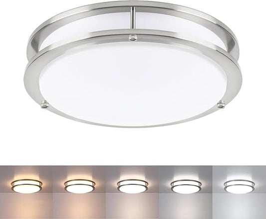 Flush Mount LED Ceiling Light Fixture, 23W, 13 Inch Flush Mount LED Ceiling Light with 5CCT(2700K/3000K/3500K/4000K/5000K Adjustable), Brushed Nickel Saturn Dimmable Lighting for Bathroom Bedroom
