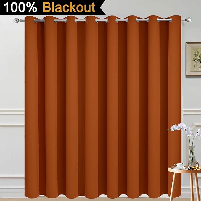Yakamok 100% Blackout Thermal Insulated Curtains, Noise Reducing Barrier Panel for Sliding Glass Door, 2 Thick Layers Heat Full Light Blocking Patio Door Drapery, Burnt Orange, W100 x L84, 1 Panel
