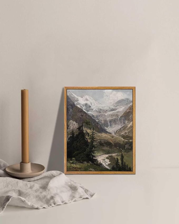KBKBART Vintage Frame Canvas Wall Art for Living Room, Landscape Home Decor Mountain Valley Painting Artwork Prints Bedroom Wall Decor