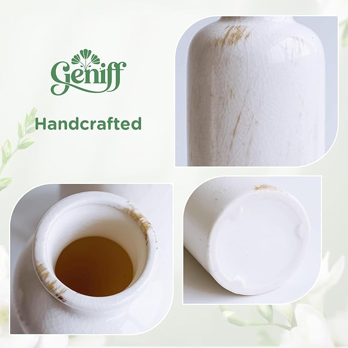 White Ceramic Vase Set, 10 Inch Farmhouse Decor Vase, Home Decorative Vases for Home Decor, Kitchen, Bedroom, Office, Living Room, Bathroom, Ideal Housewarming Gift(Old White)