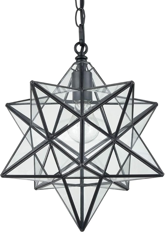 16'' Large Moravian Star Pendant Light Clear Glass Hanging Star Lights with Ajustable Chain for Kitchen Bedroom Entryway Dining
