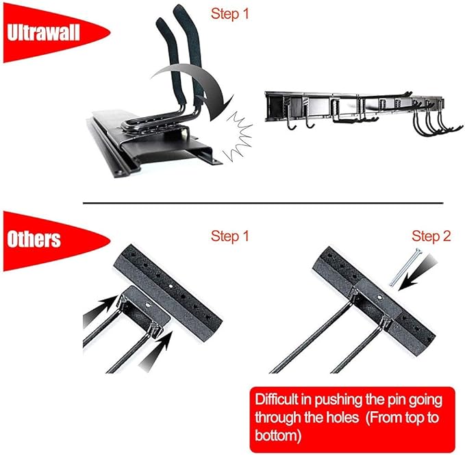 Ultrawall 13 PCS Tool Storage Rack, 64 Inches Adjustable Garage Organization Wall Mounted Storage System with 9 Hooks, Heavy Duty Steel Garden Tool Organizer Wall Holders