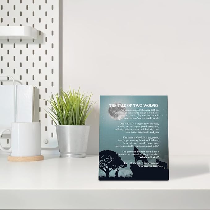 Wolf Wall Art: The Tale of Two Wolves - Native American Inspirational Quote Canvas Poster, Decor and Gifts (10x12 inch)