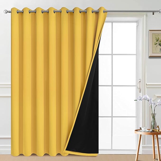 Yakamok 100% Blackout Thermal Insulated Curtains, Noise Reducing Barrier Panel for Sliding Glass Door, 2 Thick Layers Heat Full Light Blocking Patio Door Drapery, Mustard Yellow, W100 x L84, 1 Panel