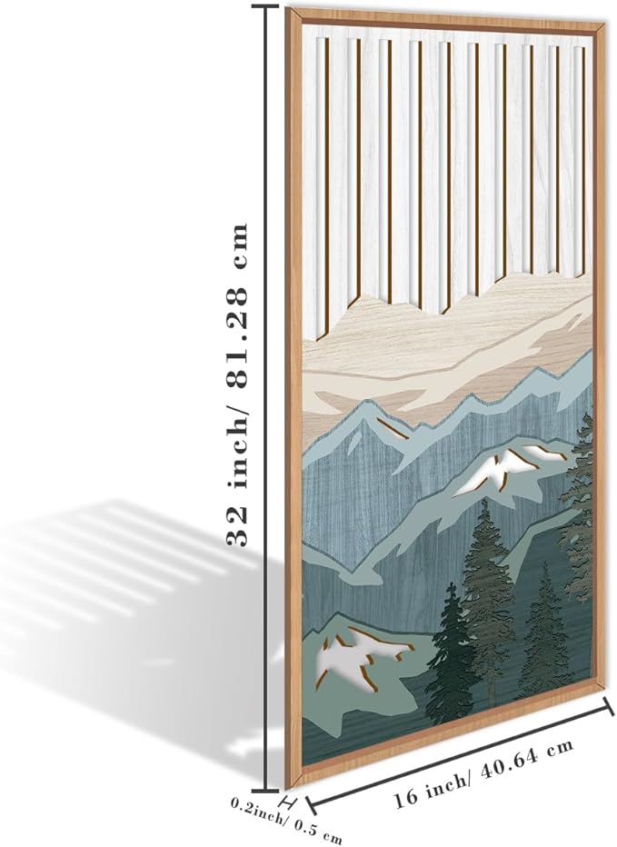 IARTTOP Large Mountain Wood Wall Art Framed Decor Set Of 3, Modern Mountain Landscape Wall Art Nature Artwork Wall Decor For Bedroom, Living room, Office-16 x32