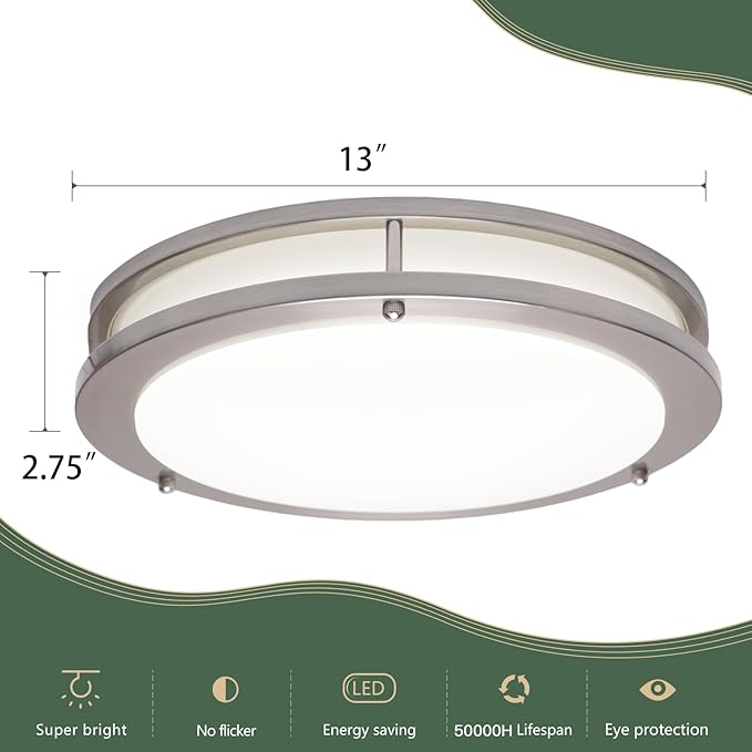OOWOLF Dimmable LED Flush Mount Ceiling Light Fixture with Remote Control, 13-Inch 36W 2700K-6500K Light Color Adjustable, Super Bright 3600 Lumens Ceiling Lamp for Bathroom, Bedroom, Kitchen, Hallway